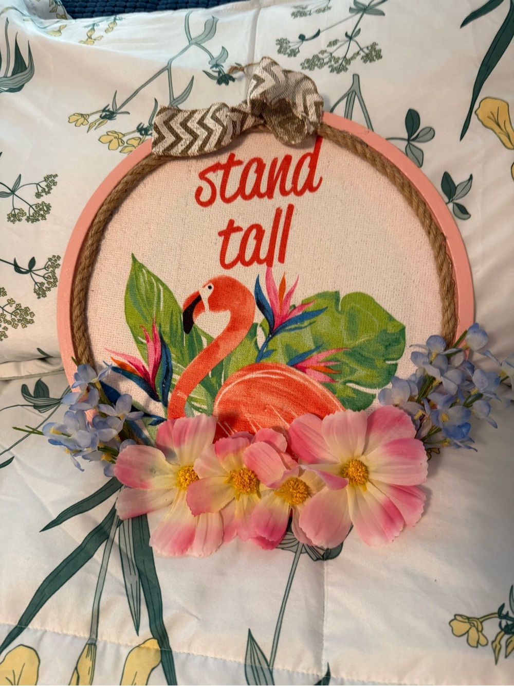 Stand Tall Flamingo Hoop Wall Art - Pink, Coral & Green